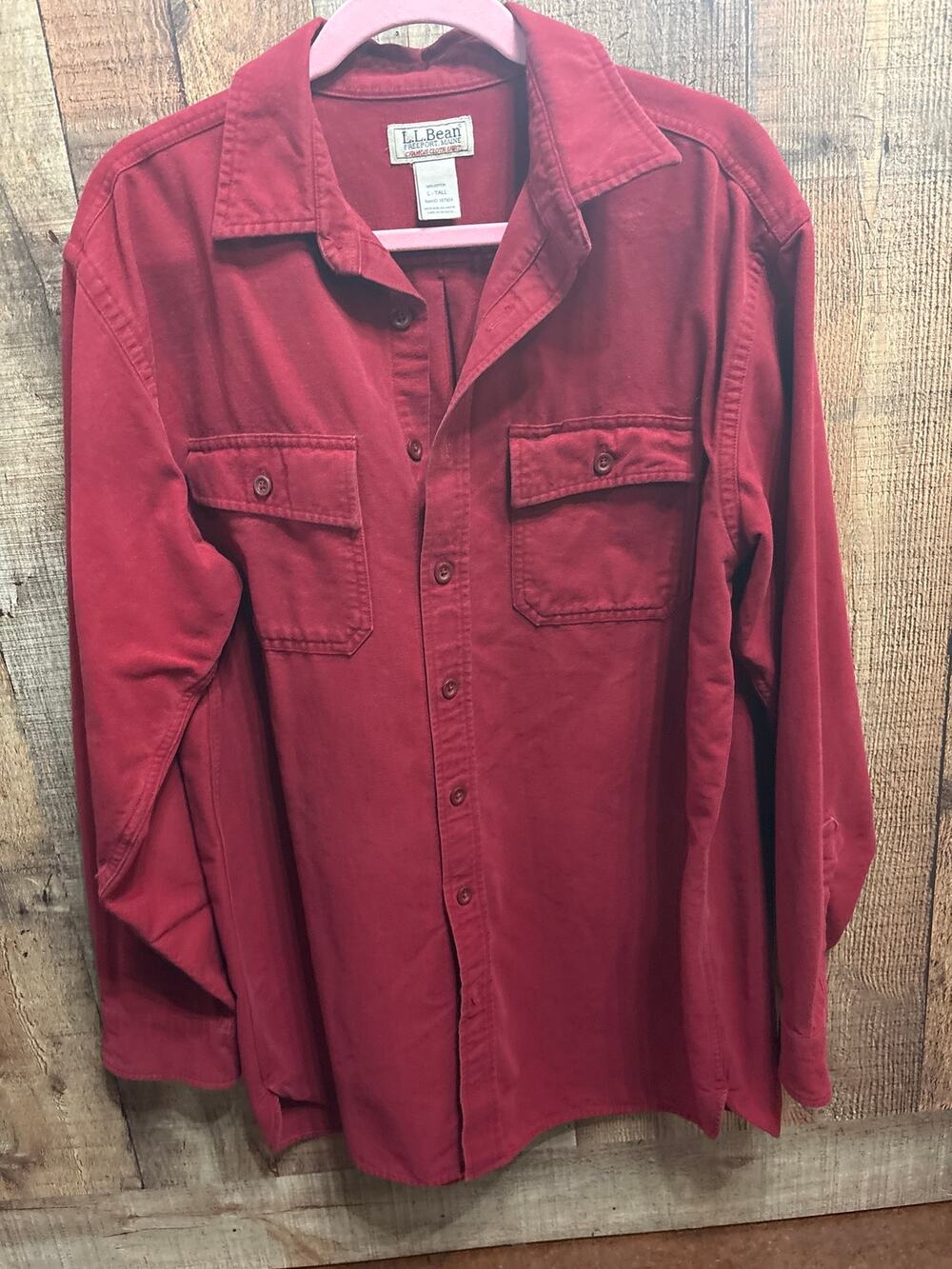 Vtg 80s 90s L.L. Bean Solid Red Heavy Cotton Flannel Work Shirt Shacket